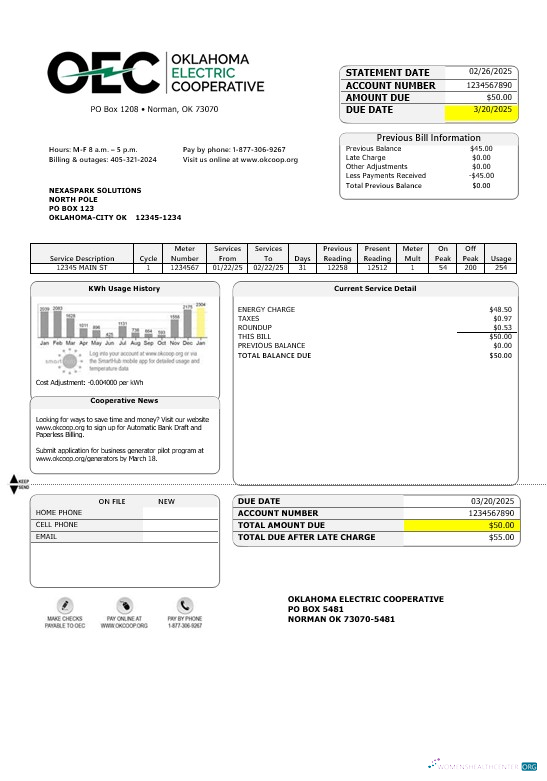 Download USA OEC electricity business utility bill template in Word and PDF formats Photoshop template